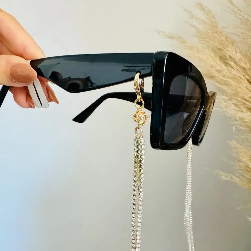 NEW ANTHROPOLOGIE Black Clip Tassel Rhinestone Charm Sunglasses $78 Sunnies